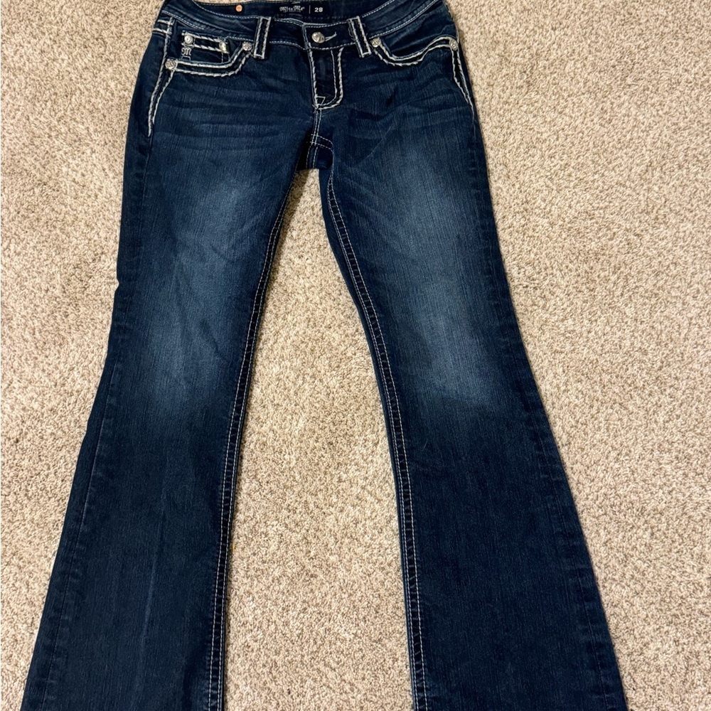 Miss Me Blue Flare Wide Leg Jeans with Subtle Fading